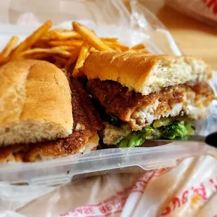 Catfish Po&apos;boy Sammie and fries