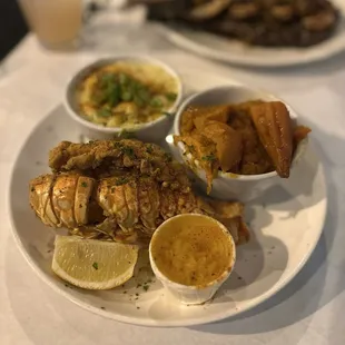 Fried lobster with Garlic Mashed Potatoes &amp; Yams