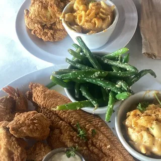 Deep fried catfish and prawns combo dinner