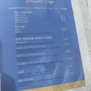 Menu and pricing