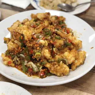 #16 Kkanpung-gi, spicy garlic fried chicken.