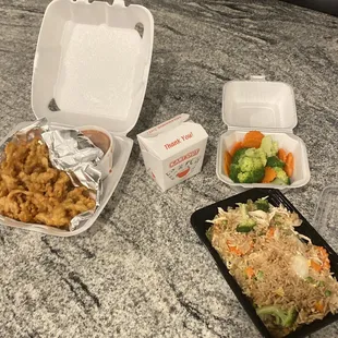 House fried rice, orange chicken (sauce on the side).