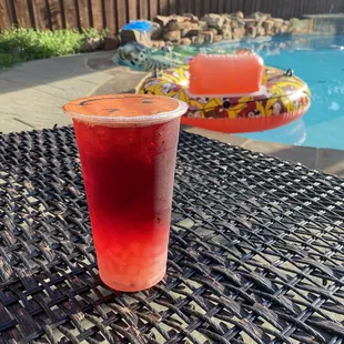Time to cool off....Hibiscus cooler with lychee and crystal boba