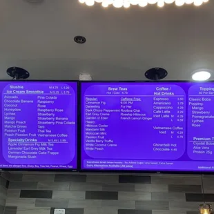 menus on a large screen