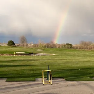 Beautifully manicured driving range.