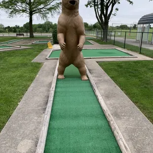 Mini Haunts through the bear&apos;s legs.