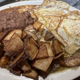 Breakfast Enchiladas "Christmas style" (both red and green chiles)