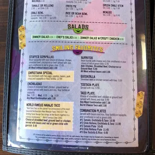 Menu from Smiling Faces