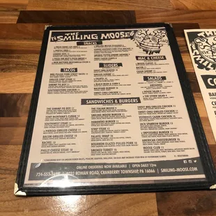 Dinner menu