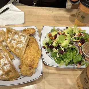 Chicken and waffles + House salad