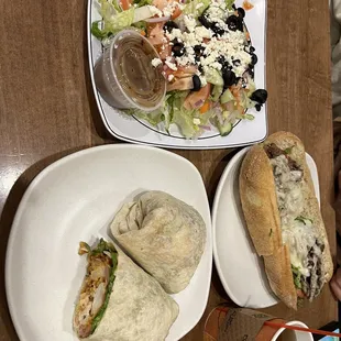 Greek Salad, Spicy Buffalo Chicken Wrap Cheese Steak Sub Specialty