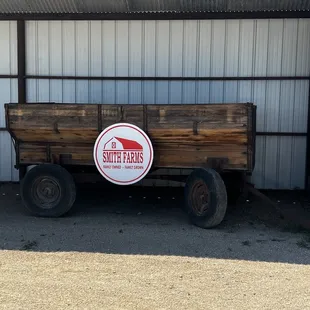 a wagon with a sign on it