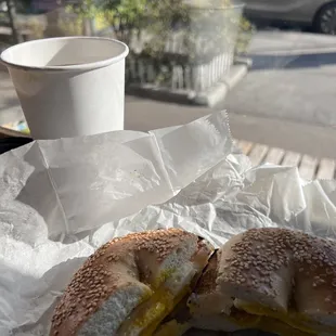 The best egg, cheese on a toasted sesame bagel.