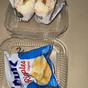 a sandwich and chips