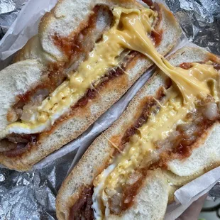 Bacon egg and cheese with a hash brown inside