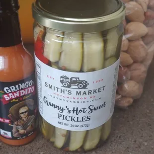 Hot sauce, pickles and nuts