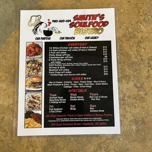 Dinner menu