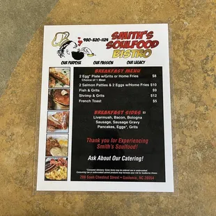 Breakfast menu