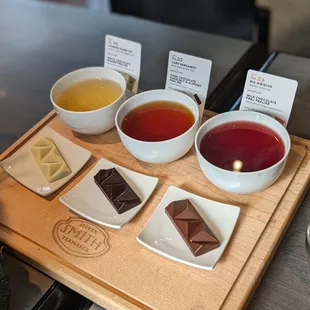 a variety of teas and chocolates