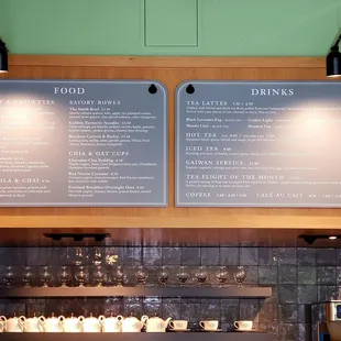 Menu board as of Sept 2021