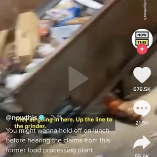 This is the food along with the packages that are being ground up