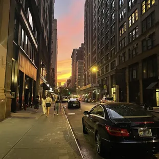 a city street at dusk