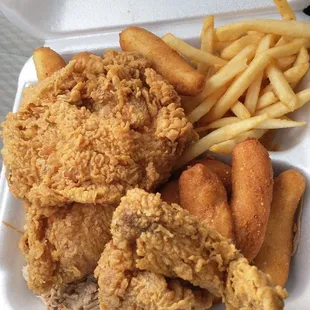 Combo white with fries and extra hushpuppies as a side.