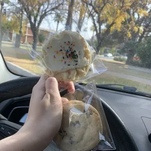 Chocolate chip and frosted sugar cookie