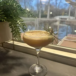 seasonal pumpkin drink and a view