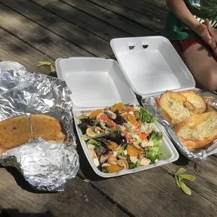 Turkey Ruben, Chicken Cashew Salad, Garlic Bread
