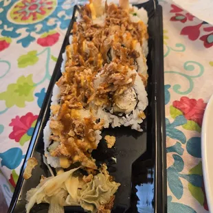 Spicy shrimp sushi roll (really good) no longer include soy sauce