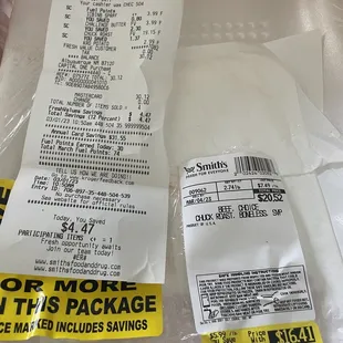Overcharged Chuck Roast Receipt