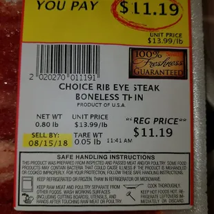 price tag for beef steak