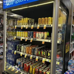 a display of drinks in a grocery store