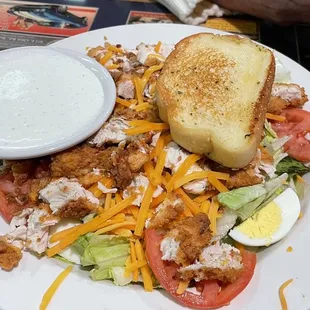 Crispy fried chicken salad with homemade ranch dressing