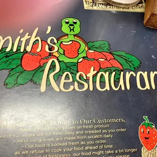 the menu for smith's restaurant