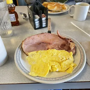 Country ham &amp; 2 eggs w/ a biscuit on the side.