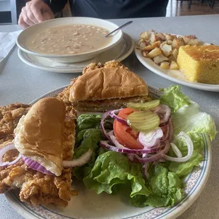 EXCELLENT BPT, HAM AND BEANS, FRIED POTATOES, CORN BREAD