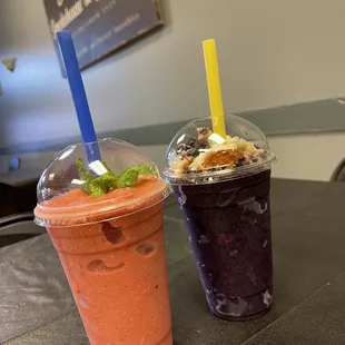 Strawberry Refresher smoothie and Blueberry Cobbler Smoothie