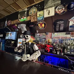 a skeleton at the bar