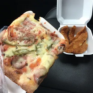 01/10/20 a MASSIVE slice of "the works" pizza and an order of fried potatoes, all for $3.50. Delicious every time!