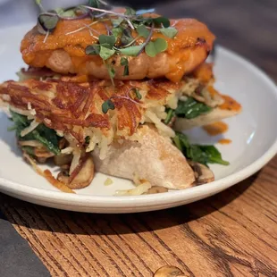 Salmon Benedict sub hashbrowns for the eggs