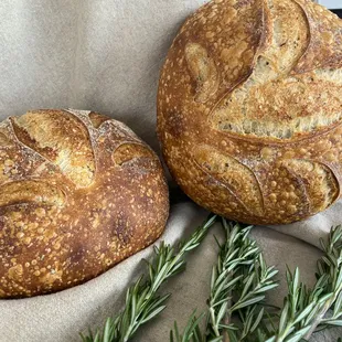 Rosemary Sourdough. (Contains wheat flour, whole rye flour, water, fresh chopped rosemary and salt. Available Thursdays.