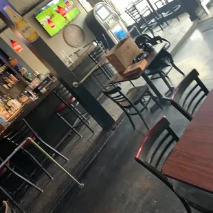 empty tables and chairs