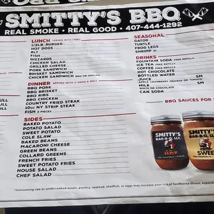 a menu for the restaurant