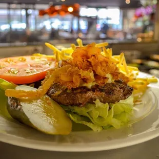 Smokehouse Burger - Applewood Smoked Bacon, Grilled Onions, White Vermont Cheddar &amp; Rattlesnake Sauce