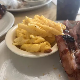 Mac n cheese was very dry with no flavor, the taste was only bearable when we had basically lathered it in barbecue sauce.