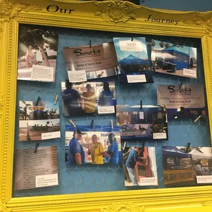 a picture of a bulletin board with pictures of people on it