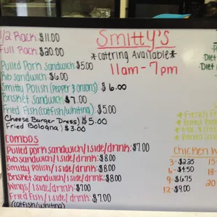Menu from Smitty's.