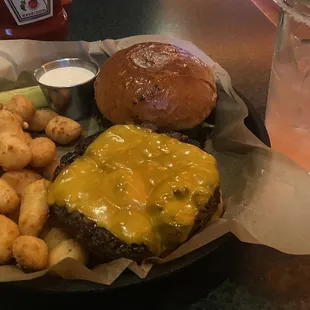 Cheeseburger/cheese custards and a margarita